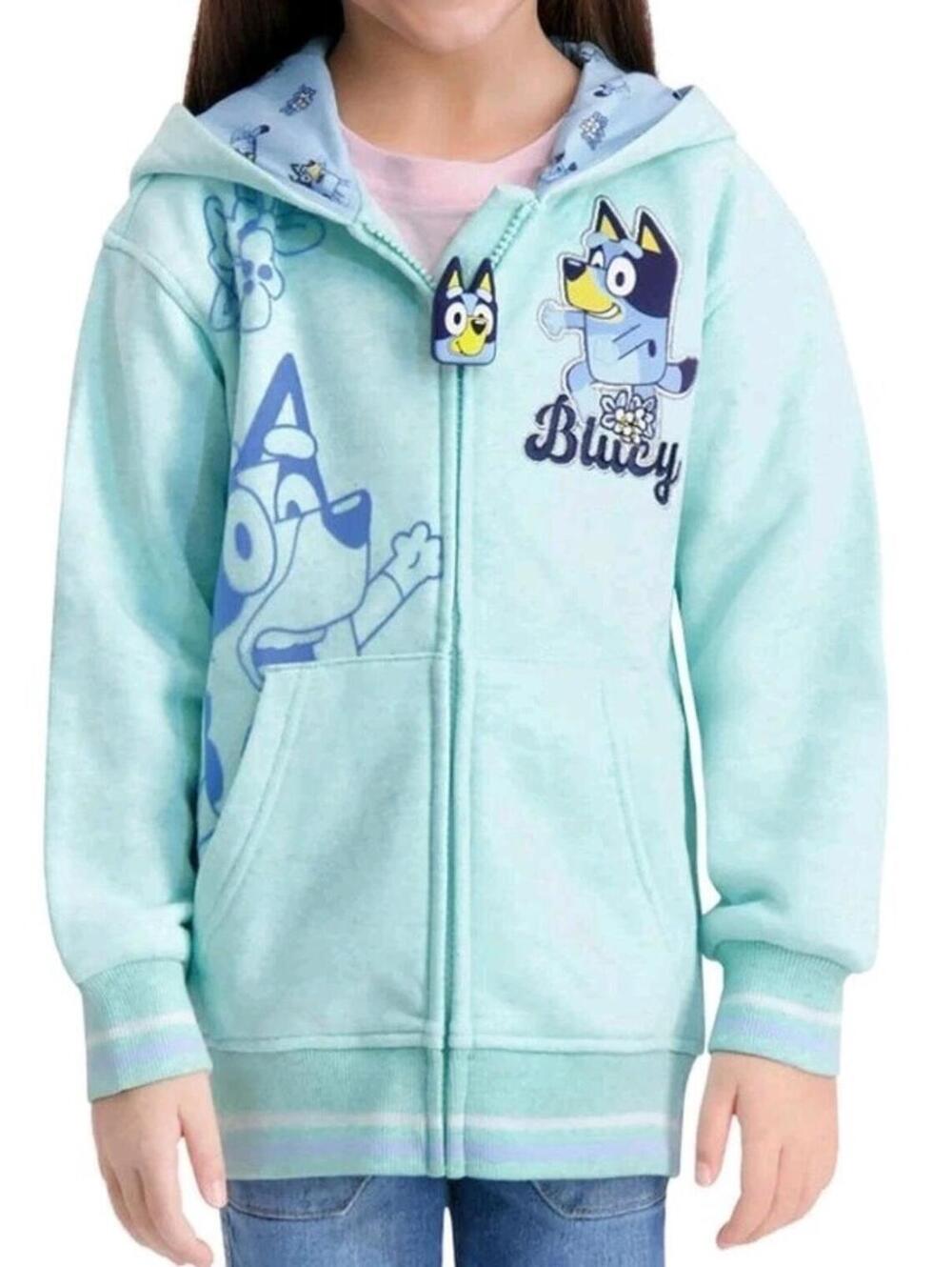 Nwt Girls Bluey Hooded Zip Up Jacket Fleece Lined Hoodie Size xs 4 5